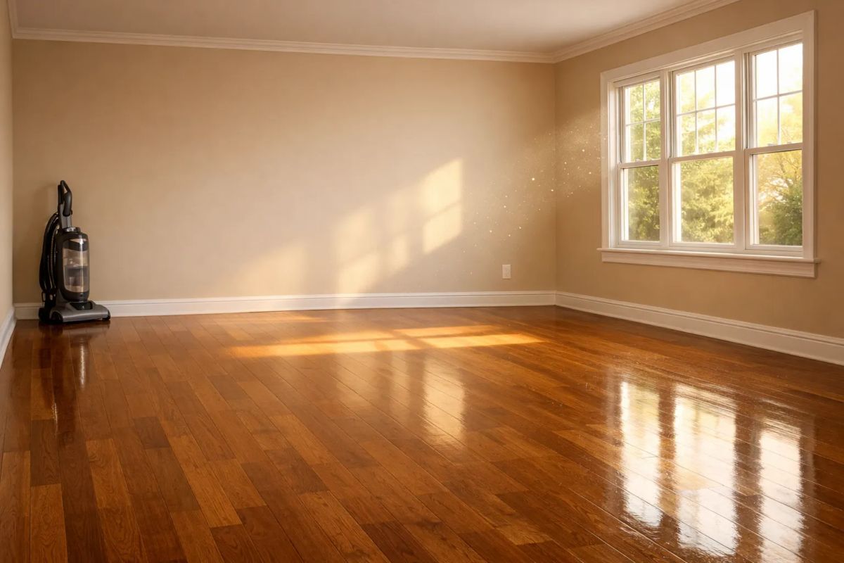 Professional cleaner refreshing a Rogers Arkansas living room
